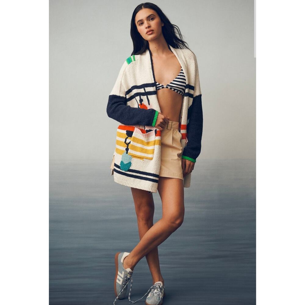 NWT Maeve x Anthropologie Nautical Buoy Whale Cardigan Sweater. Sz S/M. - Picture 3 of 12
